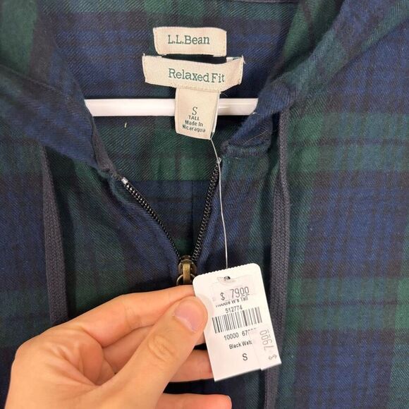 New LL Bean Blue & Green Plaid Cotton Zip Up Hooded Jacket Women's Size Small Ta - Picture 6 of 7